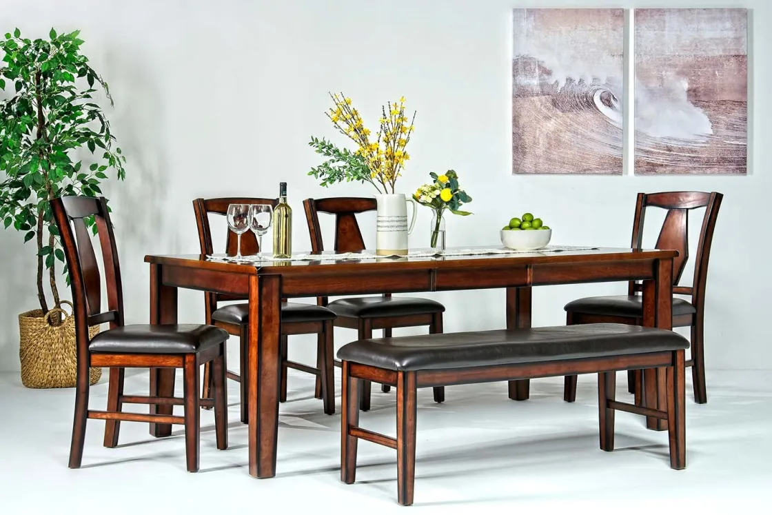 Mor Furniture Napa Extendable Dining Table, 4 Chairs & Bench In Brown