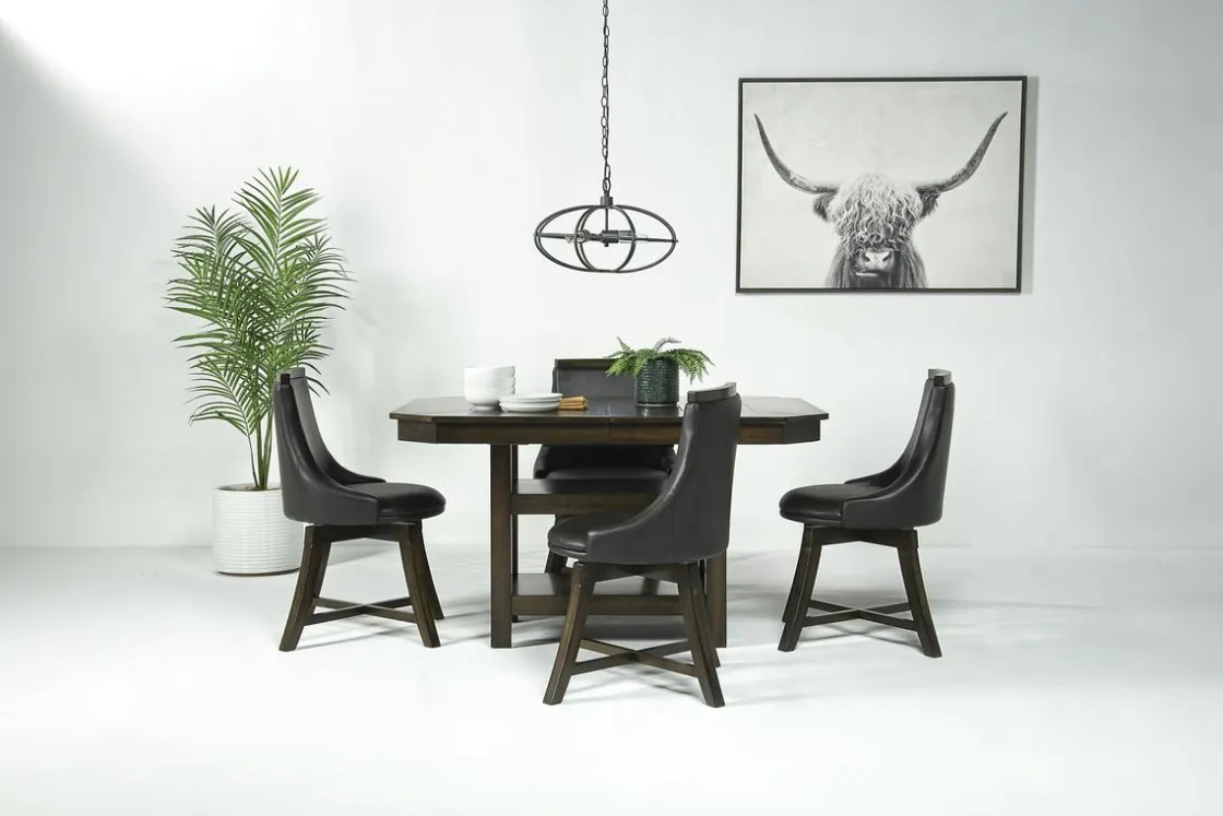 Mor Furniture New Haven Adjustable Extendable Dining Table & 4 Chairs In Brown