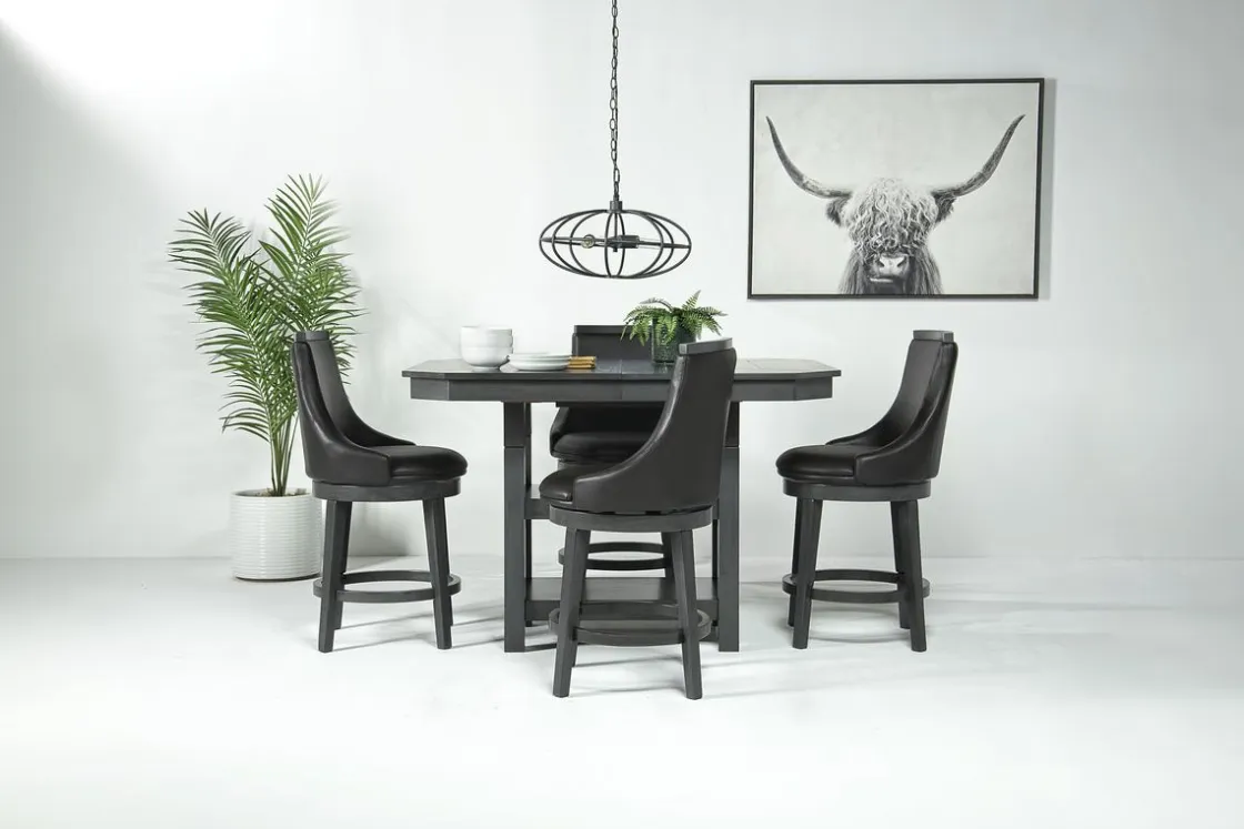 Mor Furniture New Haven Counter Height Adjustable Extendable Dining Table & 4 Stools In Gray
