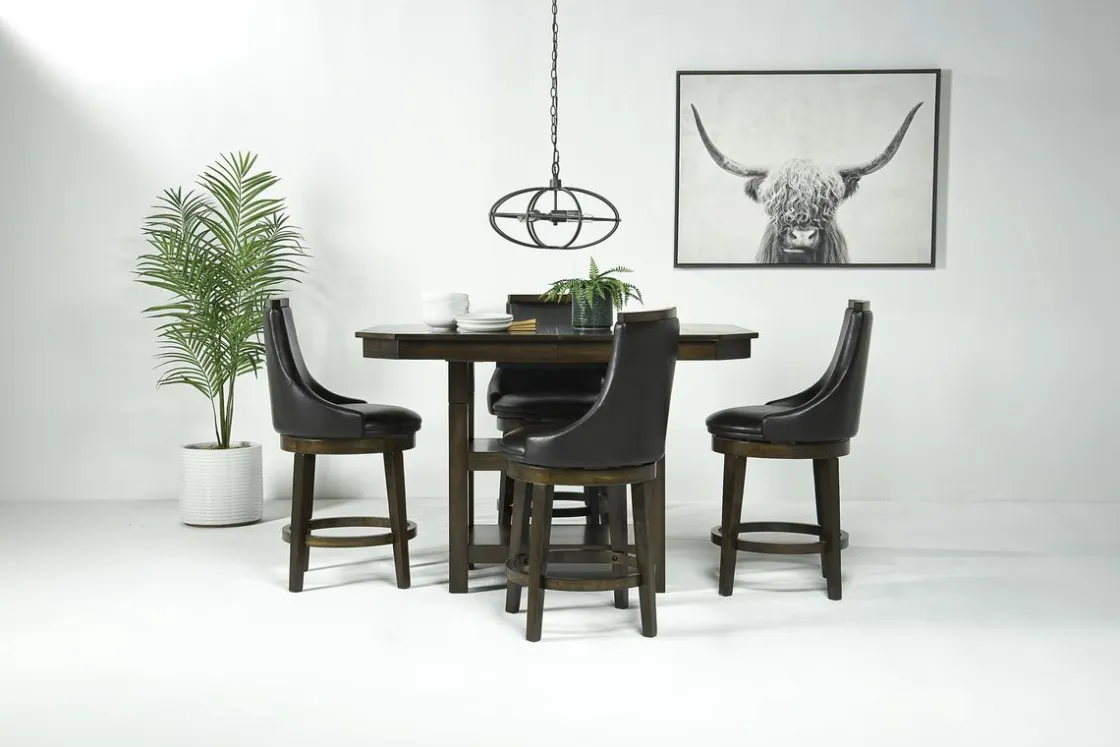 Mor Furniture New Haven Counter Height Adjustable Extendable Dining Table & 4 Stools In Gray