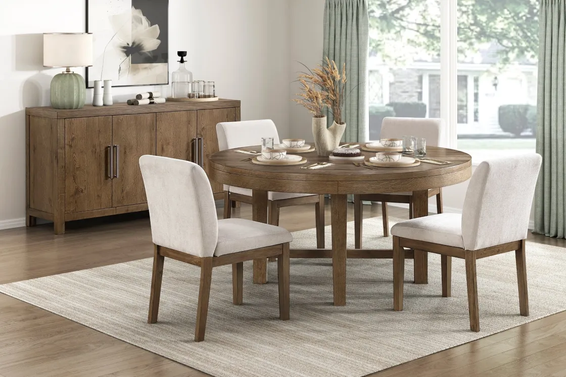 Mor Furniture Oaklyn Round Dining Table & 4 Chairs In Brown