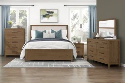Mor Furniture Oaklyn Upholstered Panel Bed, Dresser, Mirror & Nightstand In Brown, Queen