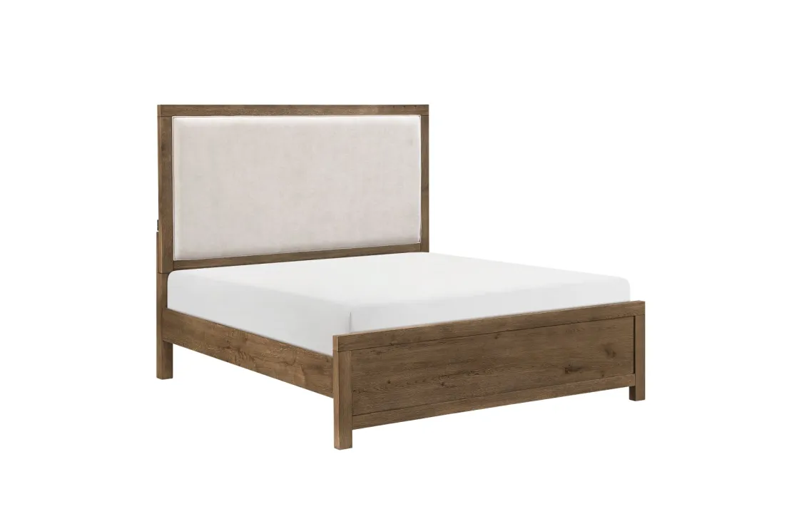 Mor Furniture Oaklyn Upholstered Panel Bed, Dresser, Mirror & Nightstand In Brown, Queen