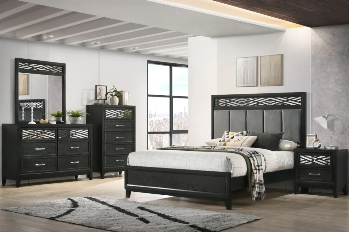 Mor Furniture Obsidian Panel Bed, Dresser, Mirror & Nightstand In , Queen