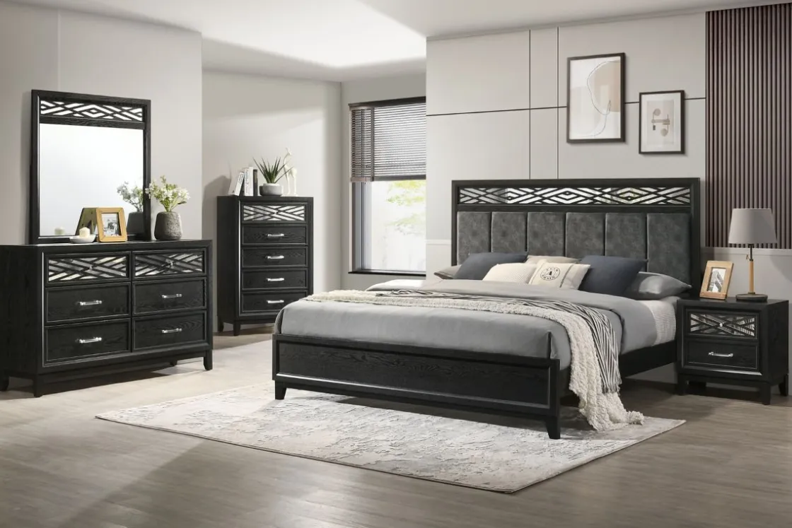 Mor Furniture Obsidian Panel Bed, Dresser, Mirror & Nightstand In , Queen
