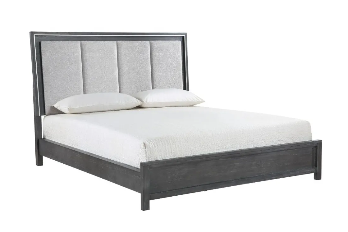 Mor Furniture Odessa Panel Bed, Dresser, Mirror & Nightstand In Charcoal, Queen