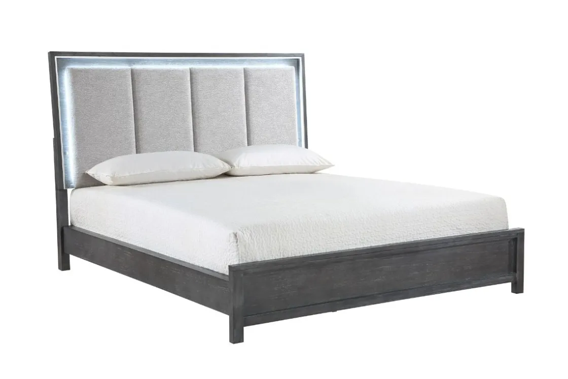 Mor Furniture Odessa Panel Bed, Dresser, Mirror & Nightstand In Charcoal, Queen