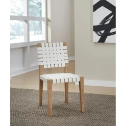 Mor Furniture One Side Chair In Bisque, Woven Leather, Set Of 2