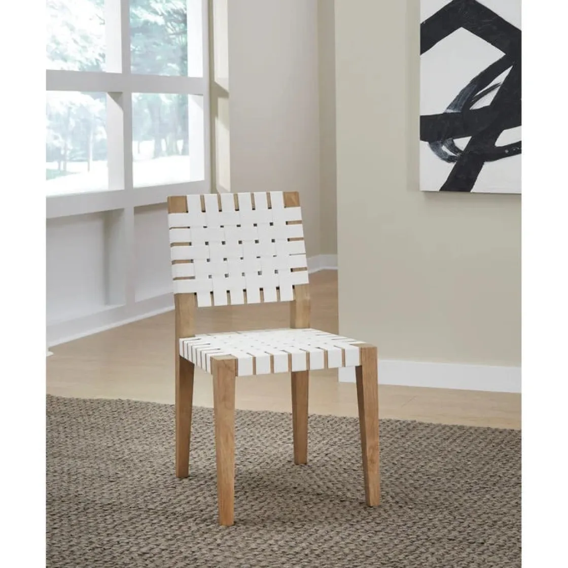 Mor Furniture One Side Chair In Bisque, Woven Leather, Set Of 2