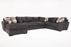 Mor Furniture Oracle Tux Sofa Chaise Sectional In Envy Ebony, Left Facing, Down