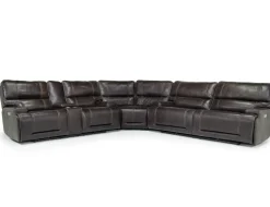 Mor Furniture Oslo 3 Piece 3 Power Sectional In Dark Brown Leather