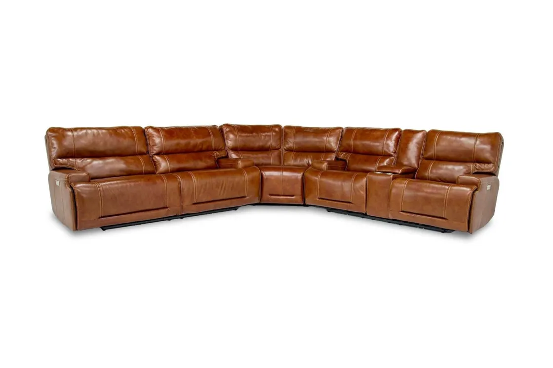 Mor Furniture Oslo 3 Piece 3 Power Sectional In Dark Brown Leather