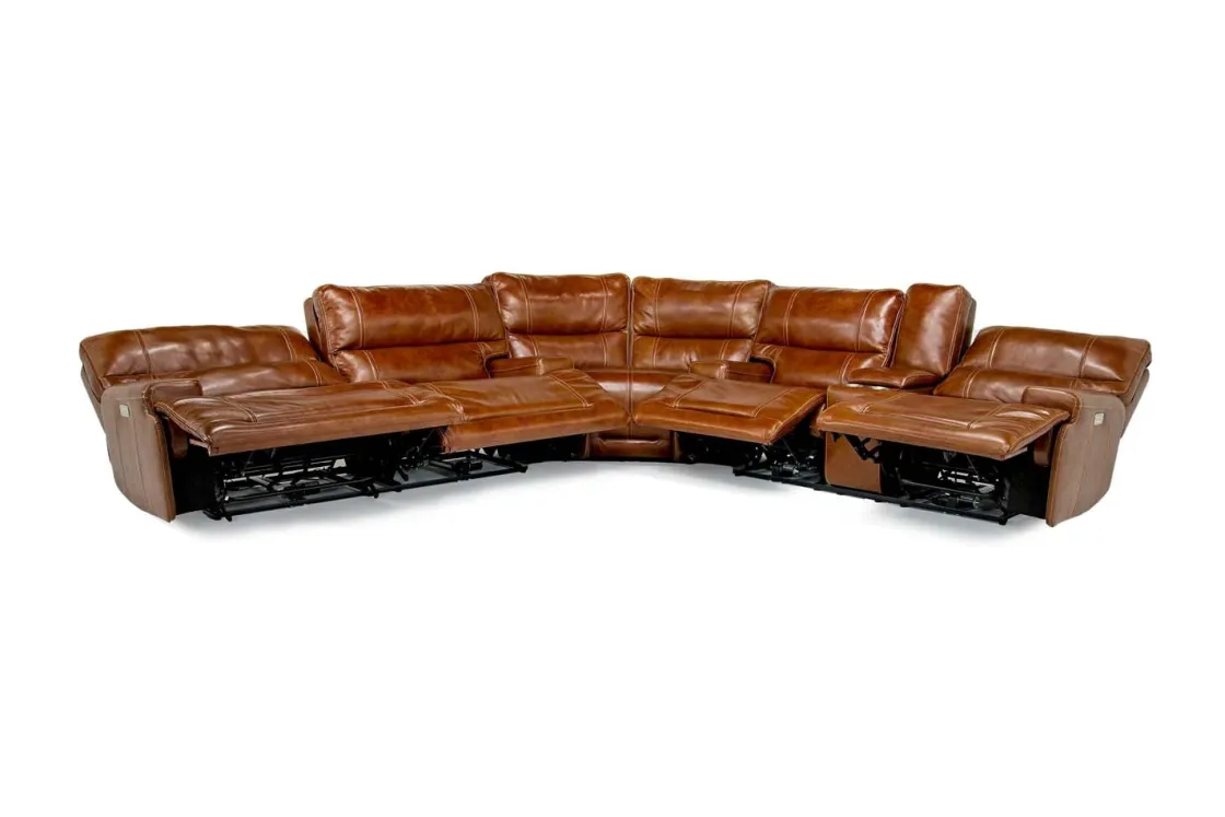 Mor Furniture Oslo 3 Piece 3 Power Sectional In Dark Brown Leather