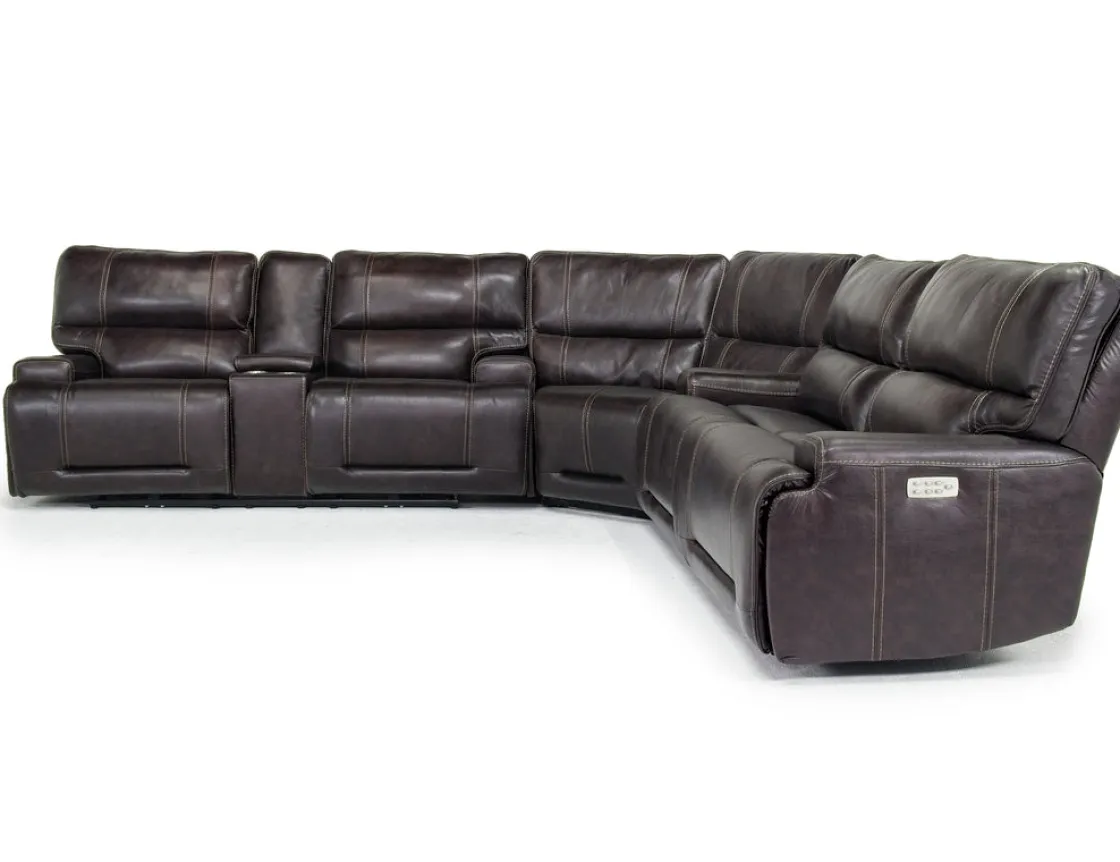Mor Furniture Oslo 3 Piece 3 Power Sectional In Dark Brown Leather
