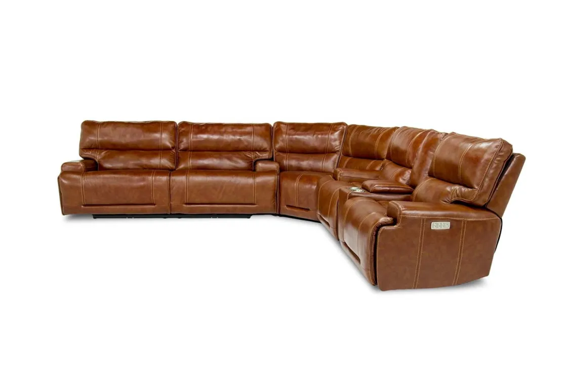 Mor Furniture Oslo 3 Piece 3 Power Sectional In Dark Brown Leather