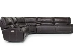 Mor Furniture Oslo 3 Piece 3 Power Sectional In Dark Brown Leather