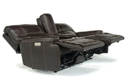 Mor Furniture Oslo 3 Power Console Loveseat In Dark Brown Leather