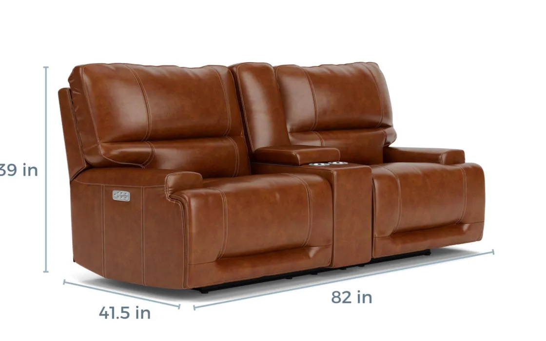 Mor Furniture Oslo 3 Power Console Loveseat In Dark Brown Leather
