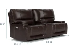 Mor Furniture Oslo 3 Power Console Loveseat In Dark Brown Leather