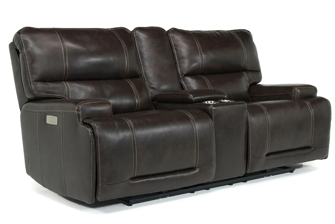 Mor Furniture Oslo 3 Power Console Loveseat In Dark Brown Leather