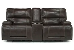 Mor Furniture Oslo 3 Power Console Loveseat In Dark Brown Leather