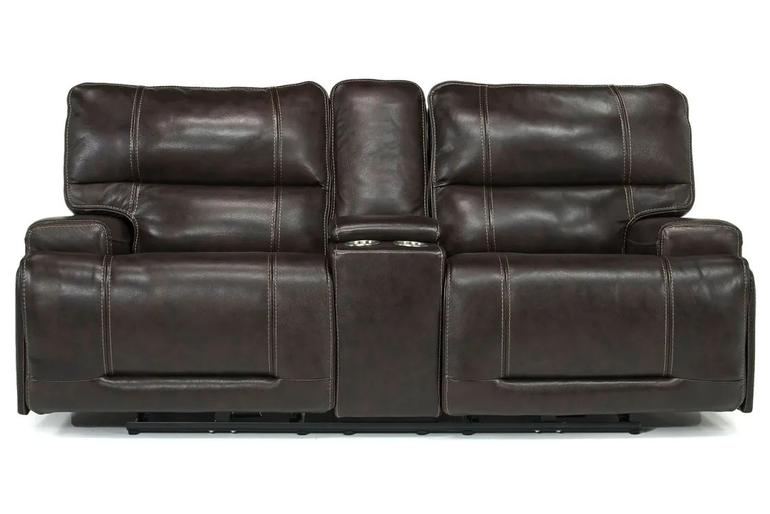 Mor Furniture Oslo 3 Power Console Loveseat In Dark Brown Leather