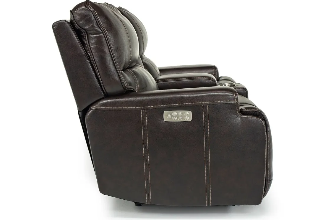 Mor Furniture Oslo 3 Power Console Loveseat In Dark Brown Leather