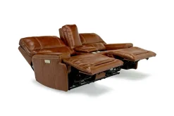 Mor Furniture Oslo 3 Power Console Loveseat In Dark Brown Leather