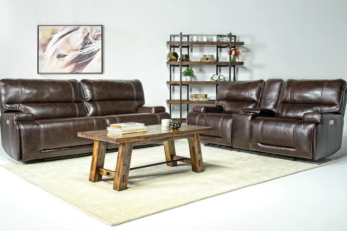 Mor Furniture Oslo 3 Power Sofa In Brown Leather