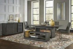 Mor Furniture Oxford Dining Table & 4 Chairs & Bench In Basalt Gray