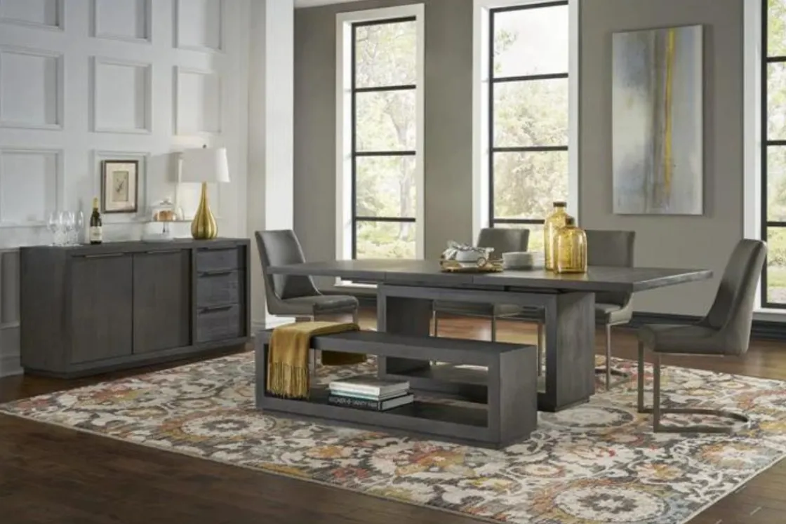 Mor Furniture Oxford Dining Table & 4 Chairs & Bench In Basalt Gray