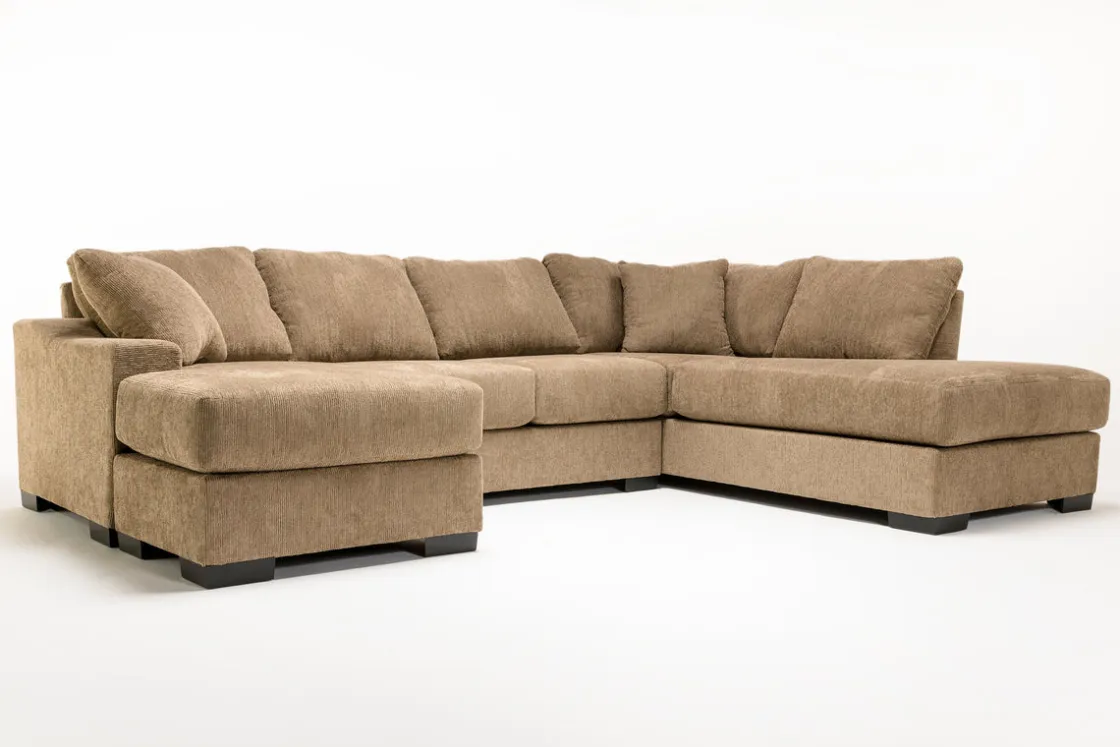 Mor Furniture Paige Dual Chaise Sectional In Sherry Bark, Left Facing