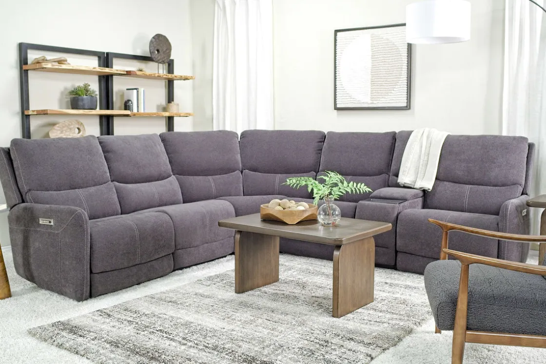 Mor Furniture Palencia 6 Piece 3 Power Sectional In Trento Dove