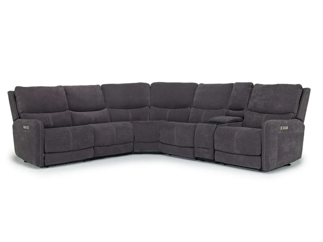 Mor Furniture Palencia 6 Piece 3 Power Sectional W/ 3 Power Armless Recliner In Trento Dove