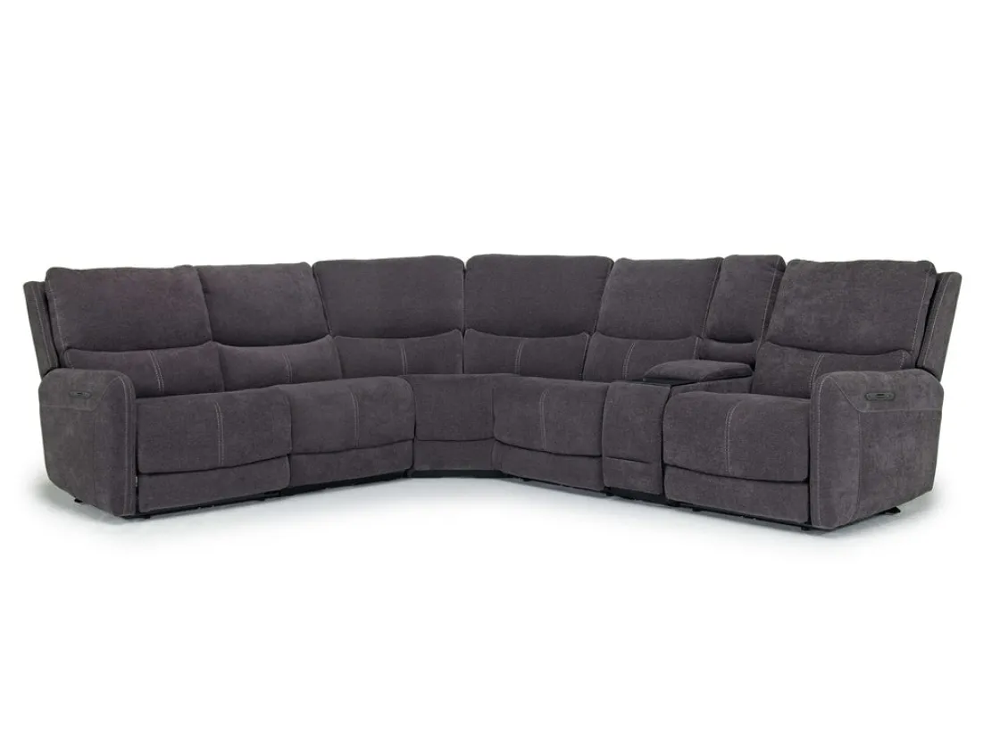 Mor Furniture Palencia 6 Piece 3 Power Sectional W/ 3 Power Armless Recliner In Trento Dove