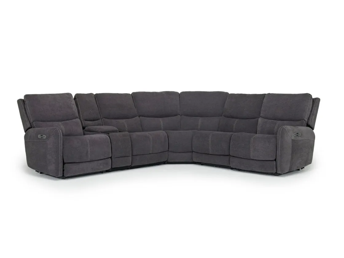 Mor Furniture Palencia 6 Piece 3 Power Sectional W/ 3 Power Armless Recliner In Trento Dove