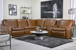 Mor Furniture Paradise 6 Piece 2 Power Sectional In Chestnut Leather