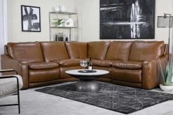 Mor Furniture Paradise 5 Piece 2 Power Sectional W/ 2 Power Armless Recliner In Chestnut Leather