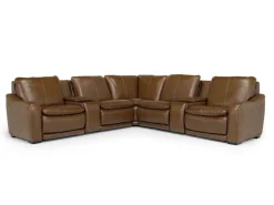Mor Furniture Paradise 7 Piece 2 Power Sectional W/ 2 Power Armless Recliner In Chestnut Leather
