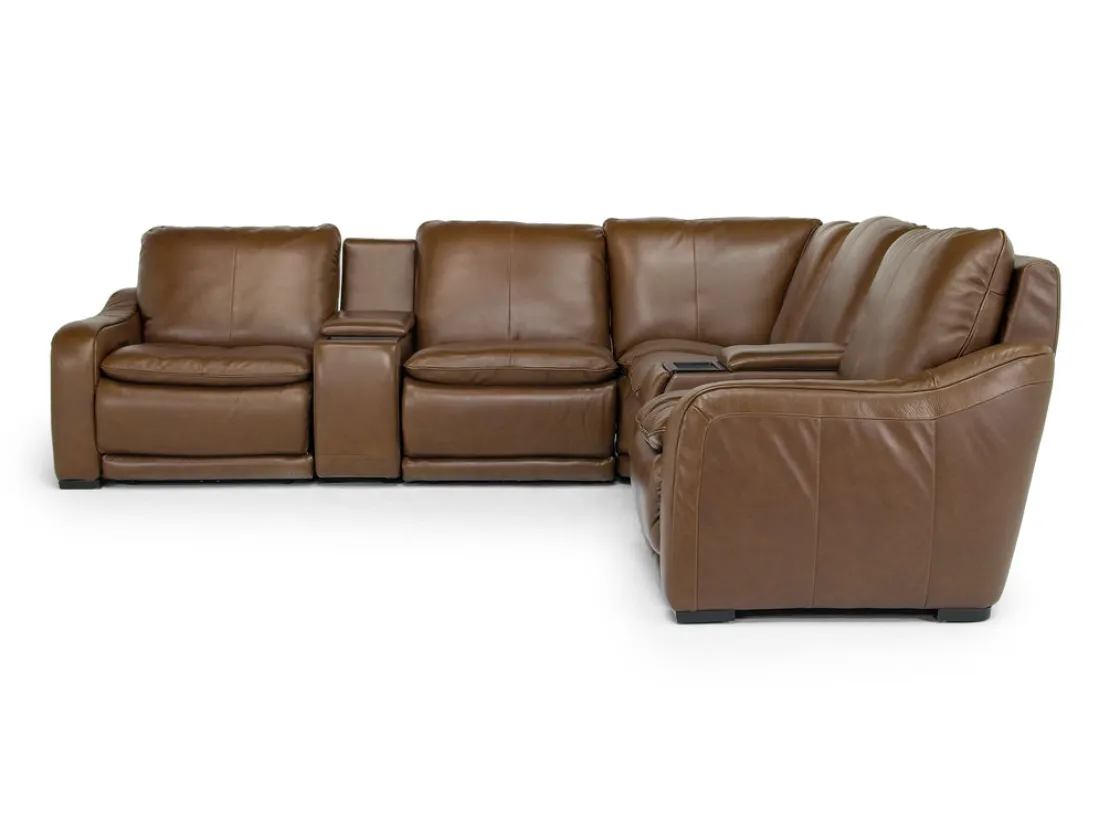Mor Furniture Paradise 7 Piece 2 Power Sectional W/ 2 Power Armless Recliner In Chestnut Leather