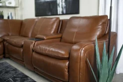 Mor Furniture Paradise 7 Piece 2 Power Sectional W/ 2 Power Armless Recliner In Chestnut Leather