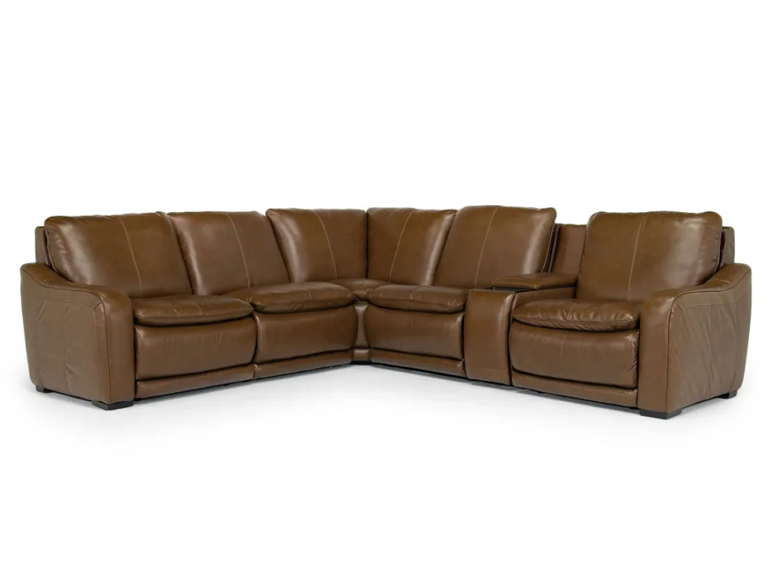 Mor Furniture Paradise 6 Piece 2 Power Sectional W/ 2 Power Armless Recliner In Chestnut Leather