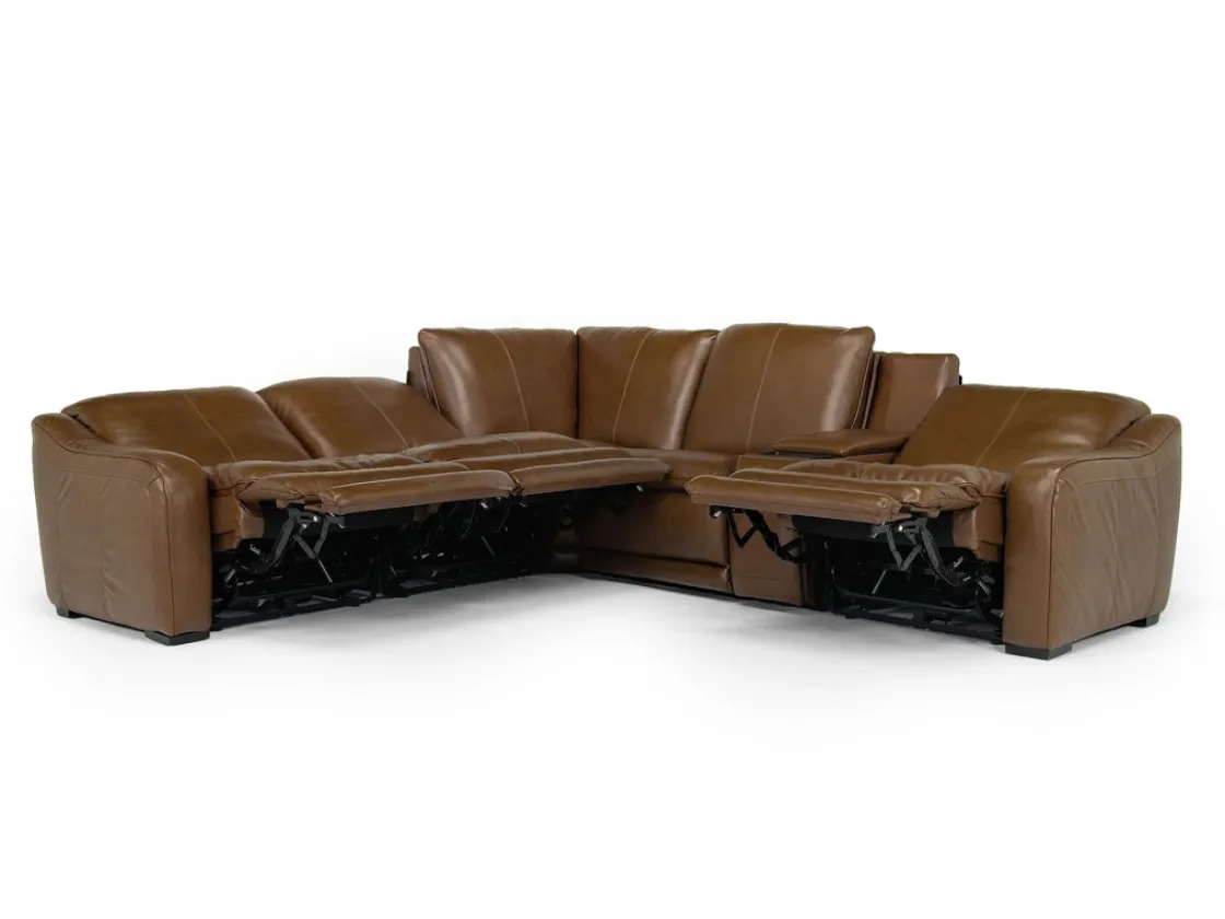 Mor Furniture Paradise 6 Piece 2 Power Sectional W/ 2 Power Armless Recliner In Chestnut Leather