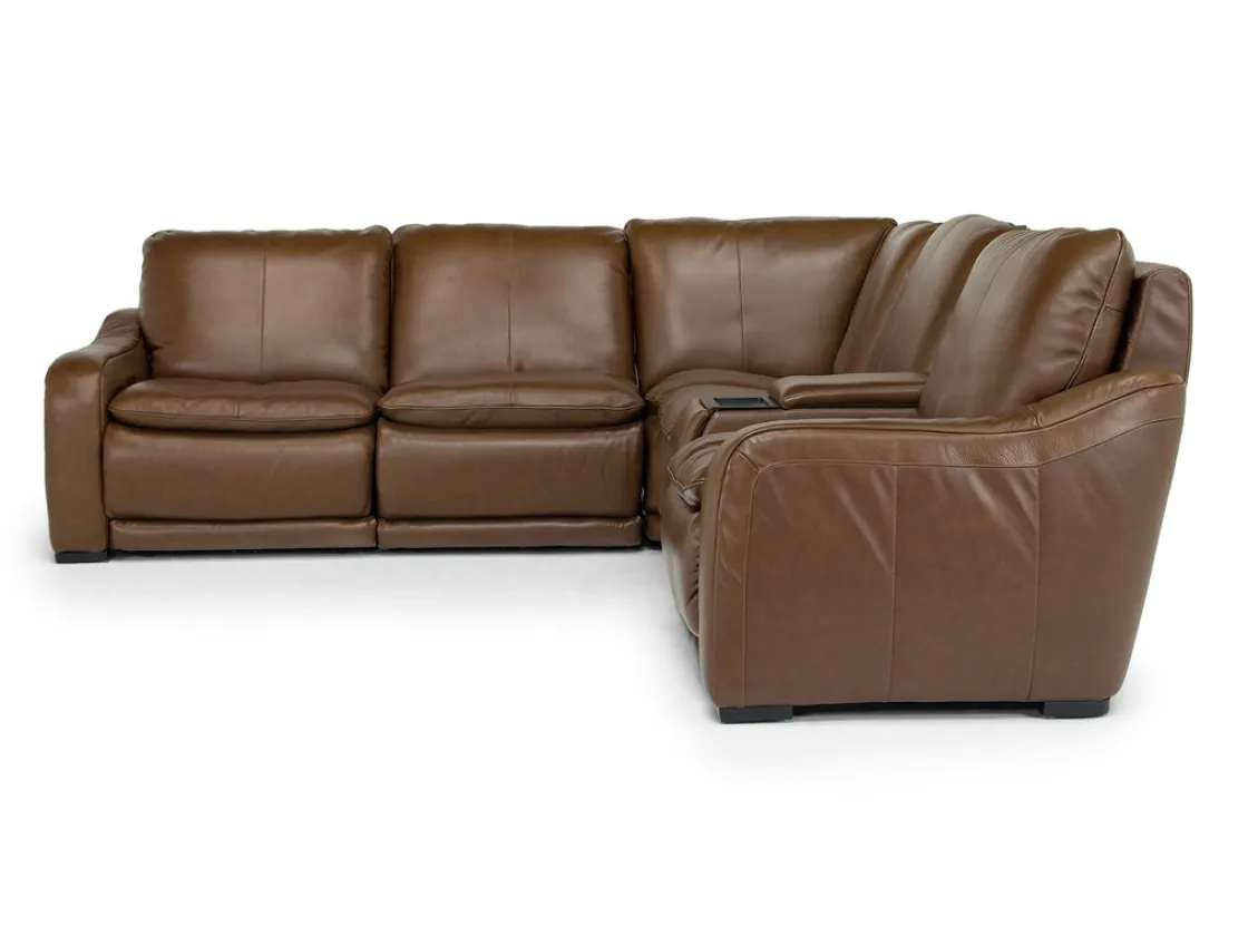 Mor Furniture Paradise 6 Piece 2 Power Sectional W/ 2 Power Armless Recliner In Chestnut Leather