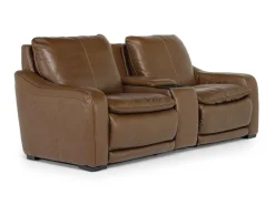 Mor Furniture Paradise 2 Power Console Loveseat In Chestnut Leather