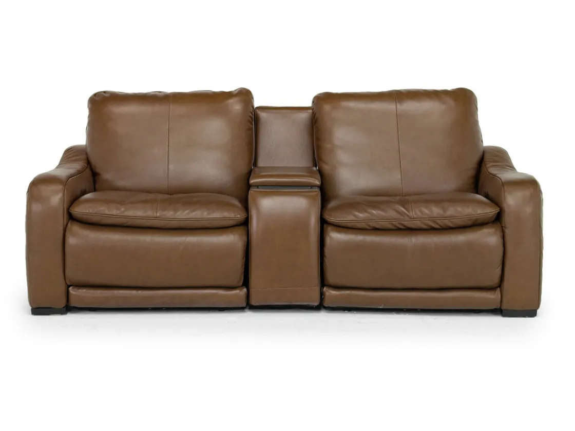 Mor Furniture Paradise 2 Power Console Loveseat In Chestnut Leather