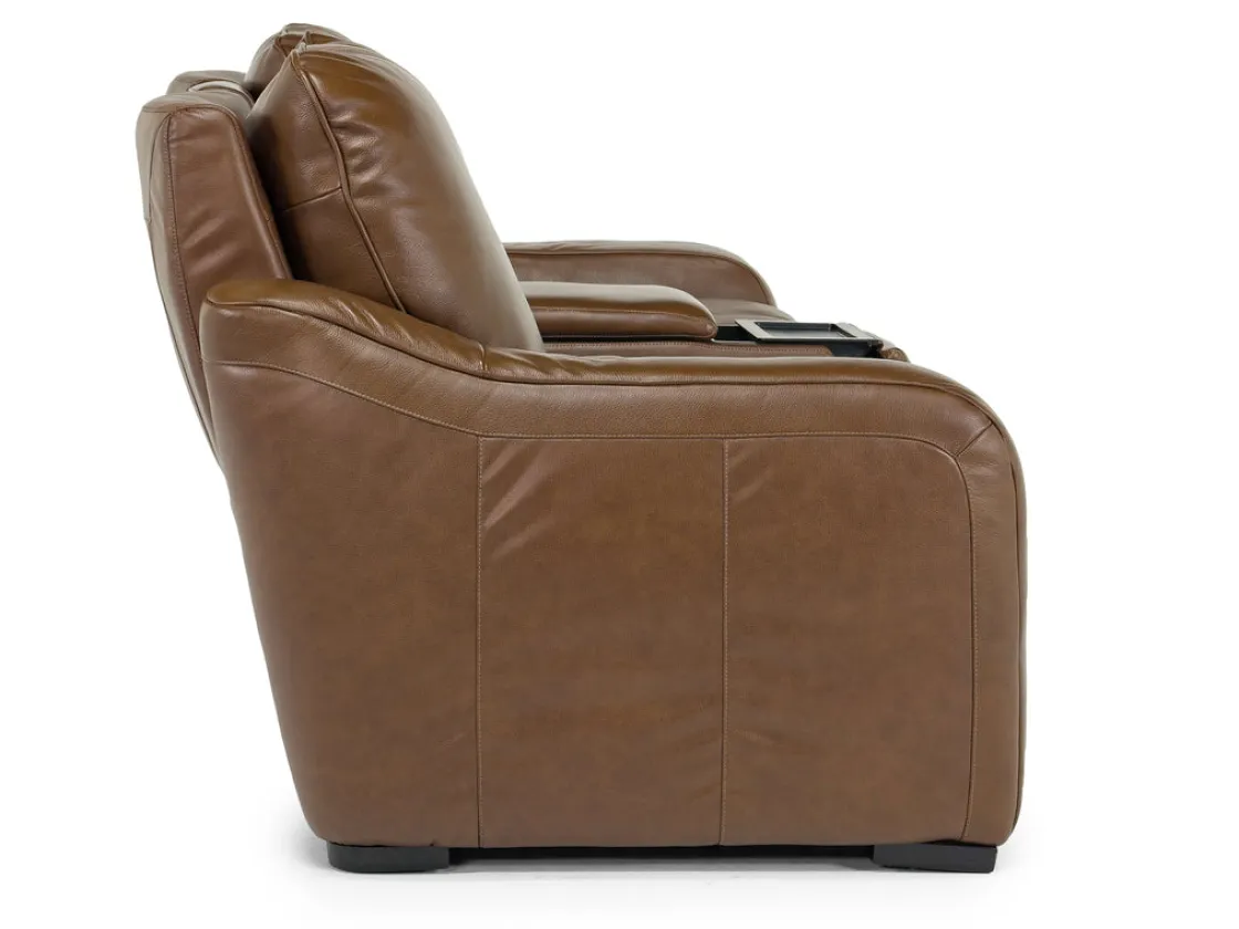 Mor Furniture Paradise 2 Power Console Loveseat In Chestnut Leather