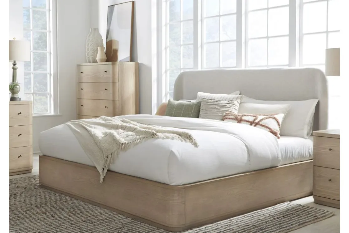 Mor Furniture Penny Upholstered Platform Bed In Buff Cream, Full