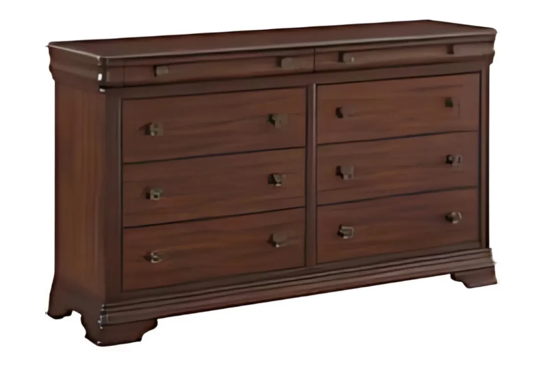 Mor Furniture Phillipe Sleigh Bed, Dresser, Mirror & Nightstand In Cherry, Queen