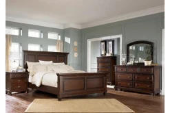 Mor Furniture Porter Panel Bed, Dresser, Mirror & Nightstand In Rustic Brown, Queen
